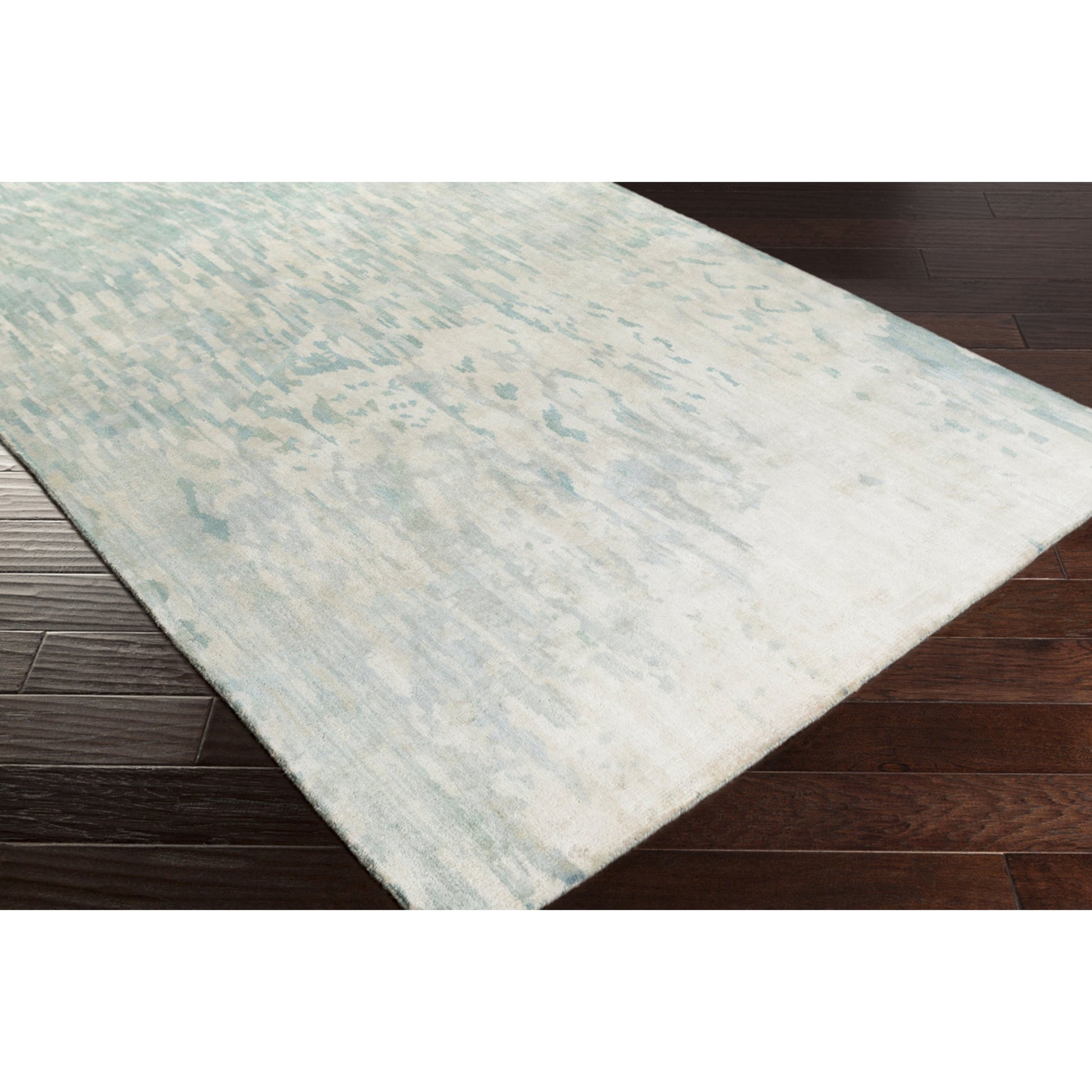 Watercolor Rug - 21179 by Surya in teal, light sage, light gray, taupe, medium gray, sky blue. Made from 100% wool in a unique style.
