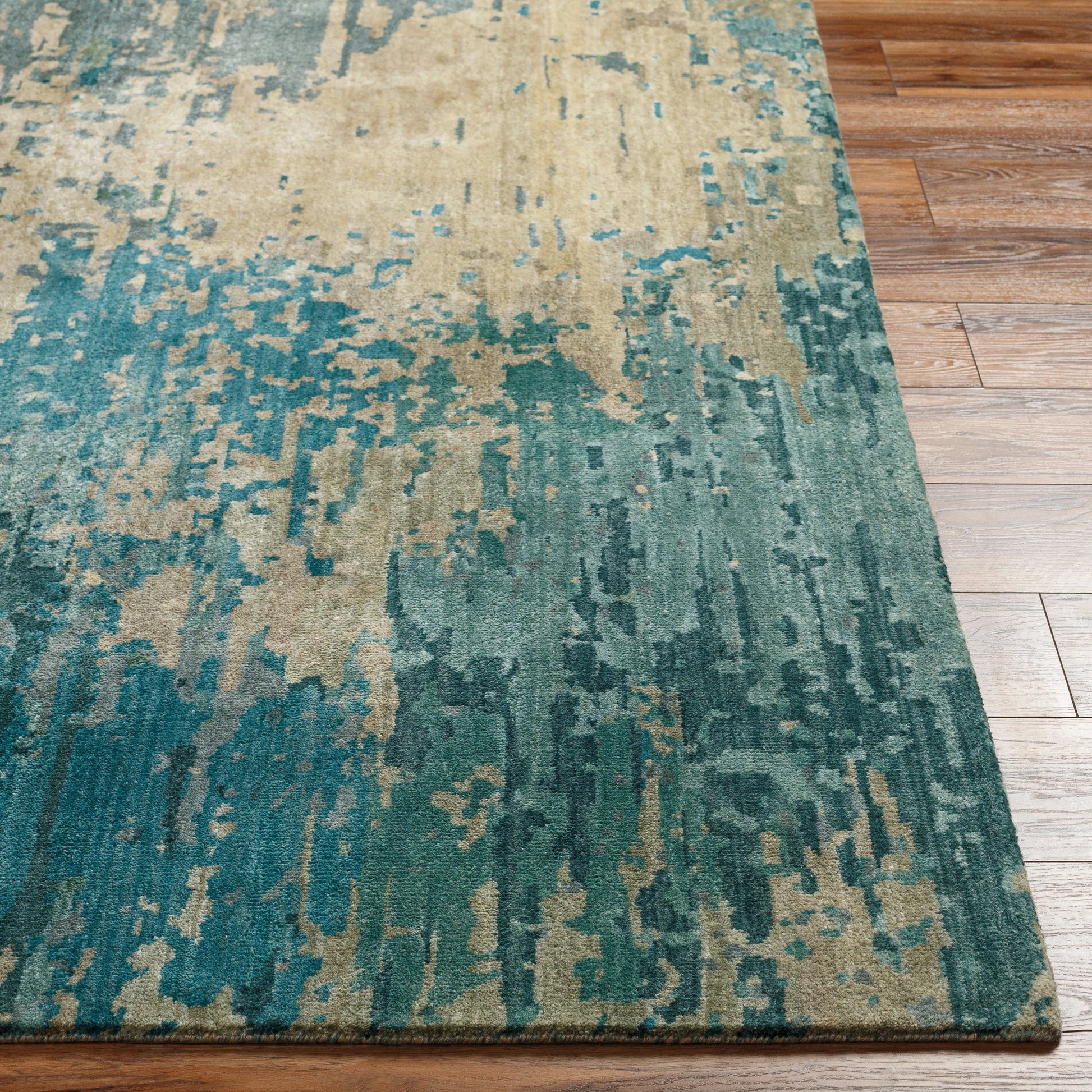 Watercolor Rug - 21179 by Surya in teal, light sage, light gray, taupe, medium gray, sky blue. Made from 100% wool in a unique style.