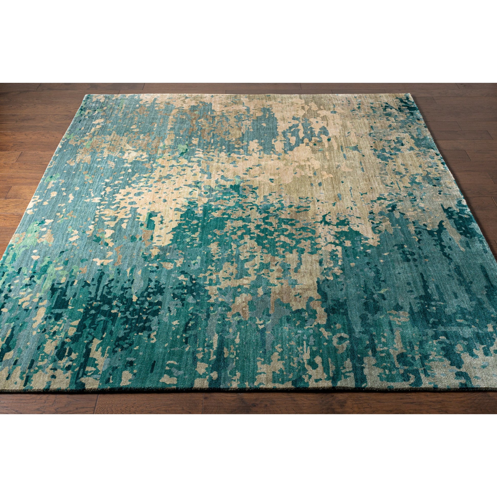 Watercolor Rug - 21179 by Surya in teal, light sage, light gray, taupe, medium gray, sky blue. Made from 100% wool in a unique style.