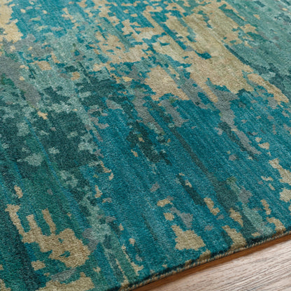 Watercolor Rug - 21179 by Surya in teal, light sage, light gray, taupe, medium gray, sky blue. Made from 100% wool in a unique style.