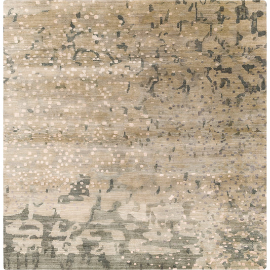 Watercolor Rug - 1921 by Surya in black, charcoal, medium green, dusty sage, tan, beige, mustard, gray, light gray. Made from unique in a unique style.