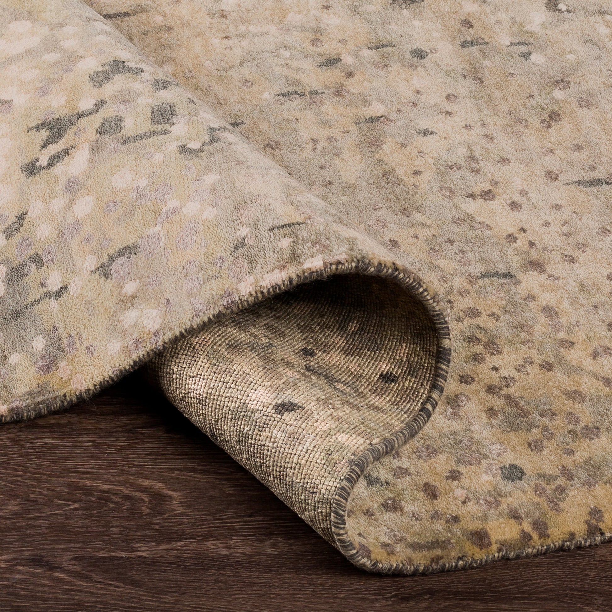 Watercolor Rug - 1921 by Surya in black, charcoal, medium green, dusty sage, tan, beige. Made from unique in a unique style.