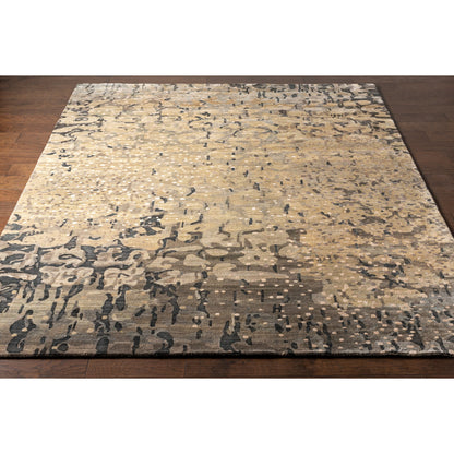 Watercolor Rug - 1921 by Surya in black, charcoal, medium green, dusty sage, tan, beige. Made from unique in a unique style.