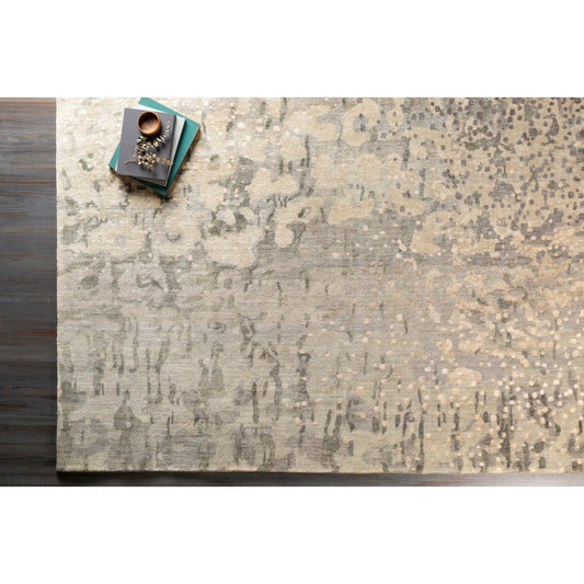 Watercolor Rug - 1921 by Surya in black, charcoal, medium green, dusty sage, tan, beige, mustard, gray, light gray. Made from unique i