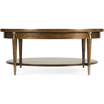 Toulouse Round Cocktail Table by Jonathan Charles in walnut. Made from walnut quarter figured veneer in a modern style.