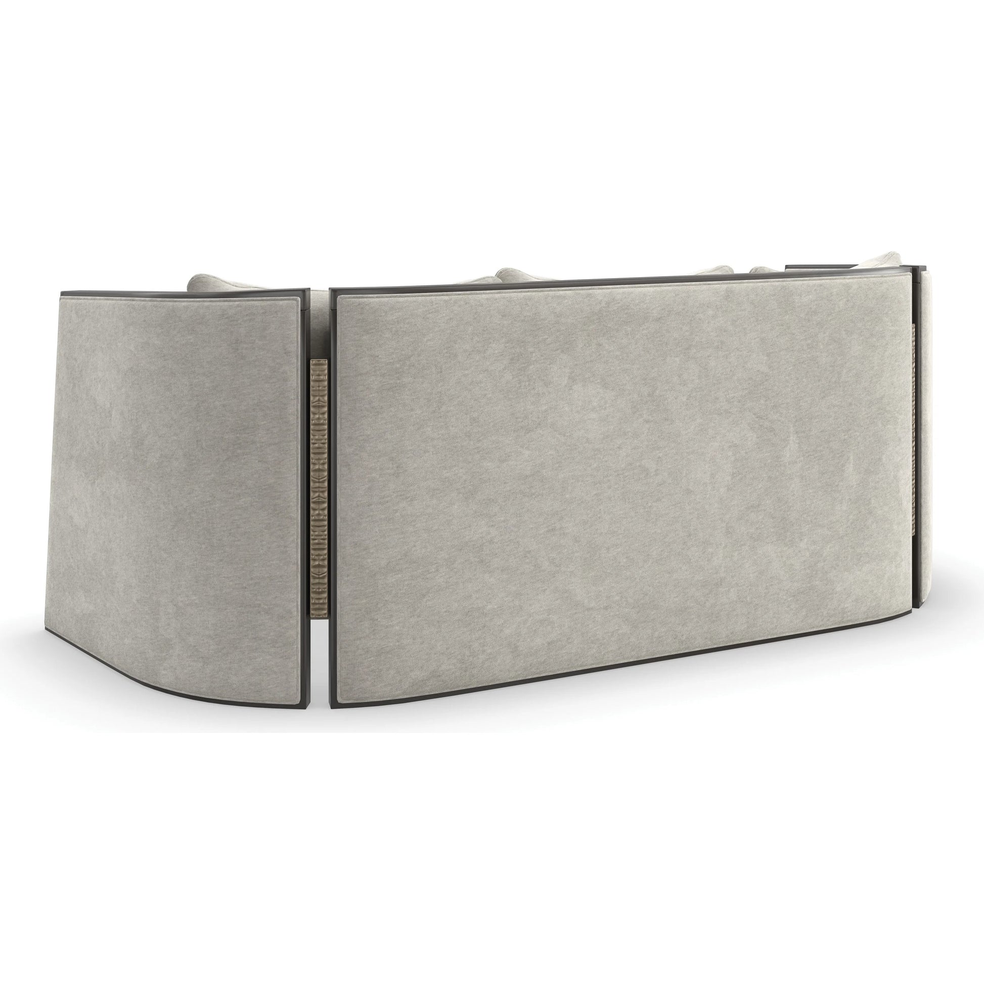 Cut Away Sofa by Caracole in seal skin, brushed gold. Made from birch in a unique style.