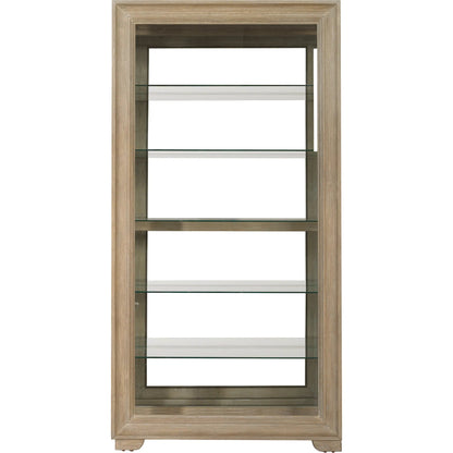 Light Wood Modern 5-Shelf Sliding Door Curio with LED Light by Pulaski Furniture in parchment. Made from ash wood veneers in a transitional style.