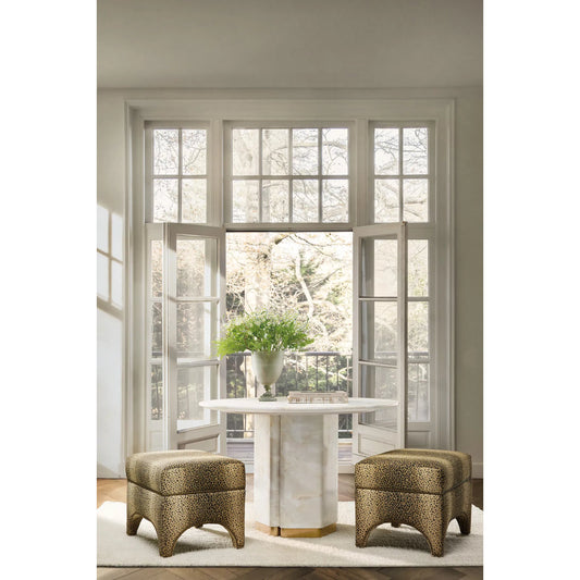 Eleana Round Dining Table by Hooker Furniture in faux onyx. Made from concrete, resin, metal in a modern style.