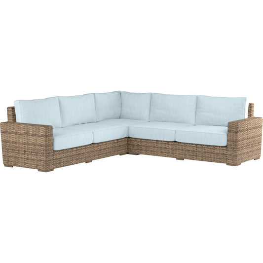 Havana Outdoor Sectional by Sunset West in tobacco. Made from resin wicker in a modern style.