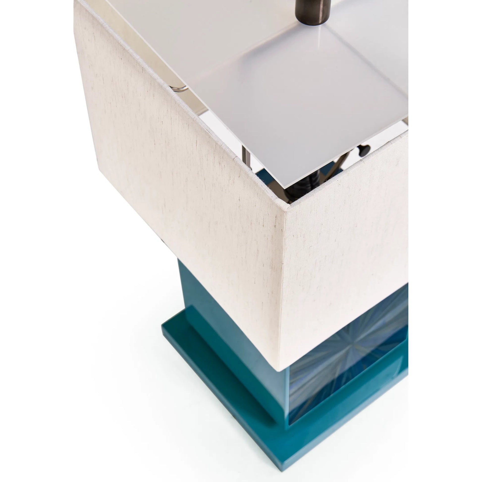 Sapphire Cube Table Lamp by Jonathan Charles in azure blue straw. Made from main straw in a unique style.