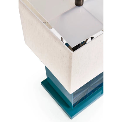Sapphire Cube Table Lamp by Jonathan Charles in azure blue straw. Made from main straw in a unique style.