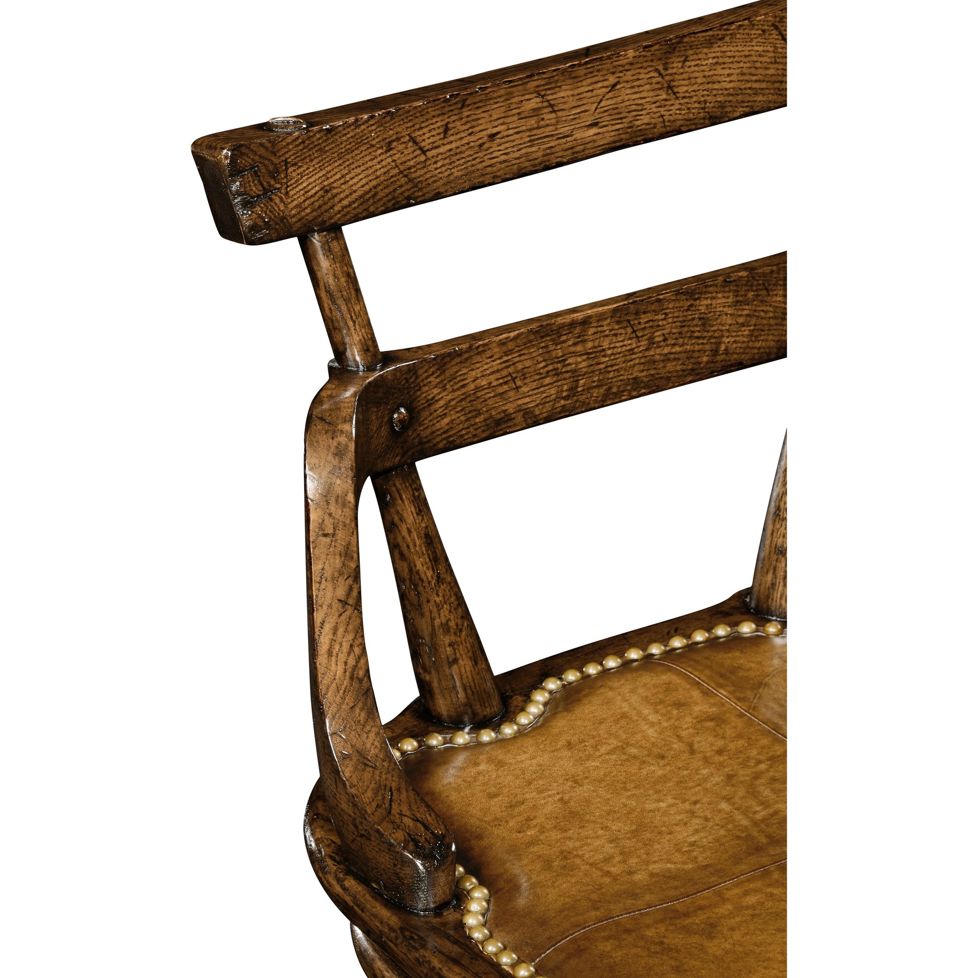 Buckingham Oak Studded Leather Barstool by Jonathan Charles in brown and dark brown tudor oak. Made from oak in a rustic style.