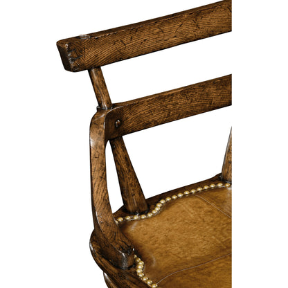 Buckingham Oak Studded Leather Barstool by Jonathan Charles in brown and dark brown tudor oak. Made from oak in a rustic style.