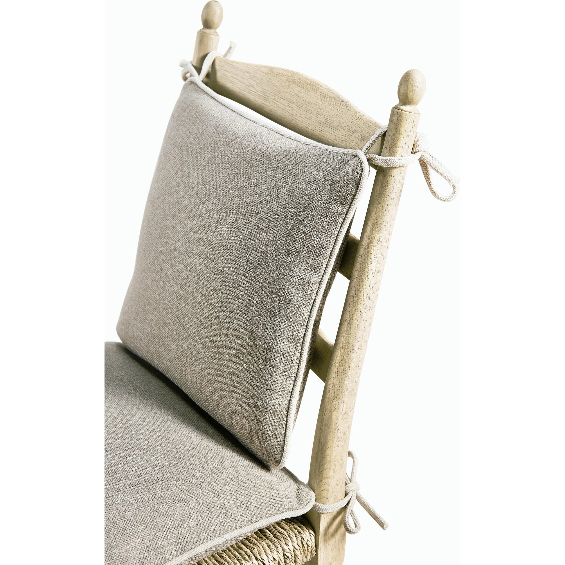 Timeless Doppler Ladderback Side Chair by Jonathan Charles in brown. Made from oak, fiber rush, foam, fabric in a coastal style.