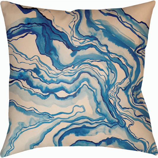 Watercolor Marble Pillow - 5885 by Livabliss in navy, tan, blue, gray, denim. Made from front: 100% polyester, back: 100% polyester, fill: polyester, polyfill in a modern style.