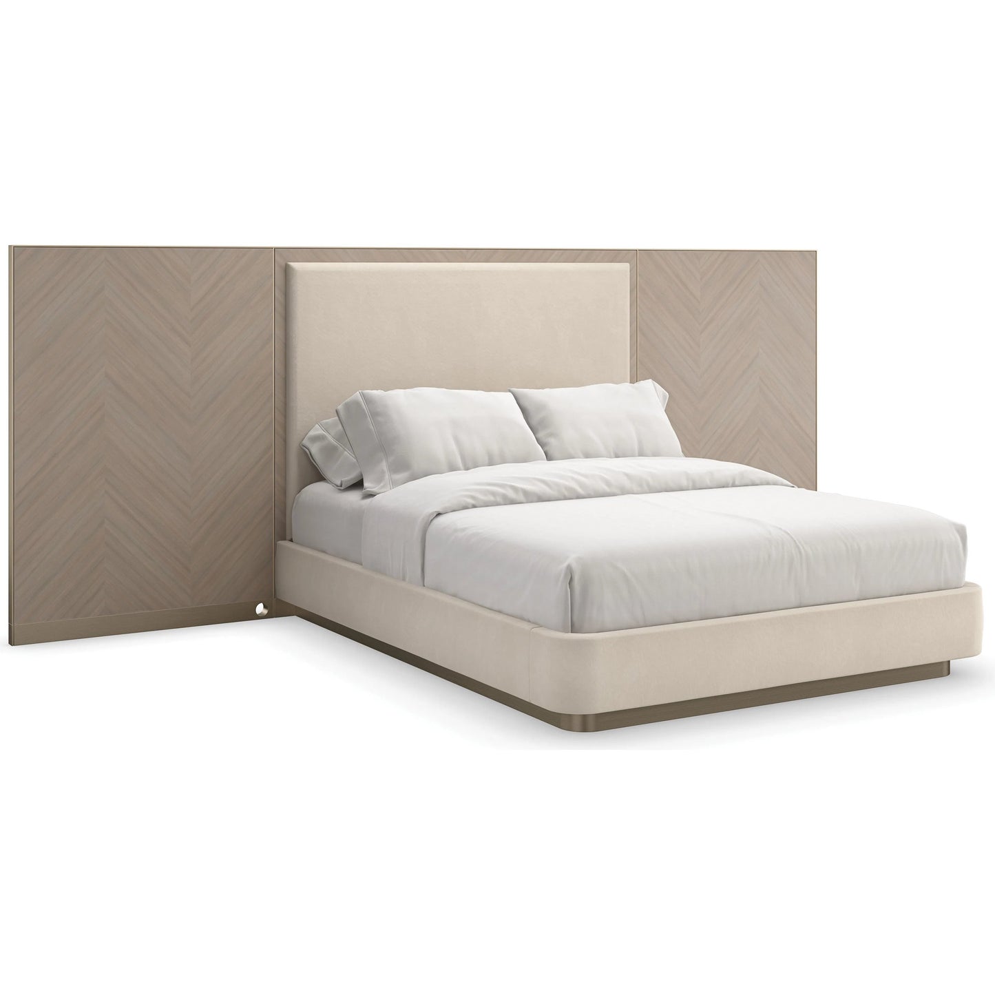 001 SI-2162874,SI-2162879 | Primary Silo | Anthology Bed with Wings by Caracole in gold and dry martini, brushed gold paint, brushed gold. Made from beech, koto in a transitional style.