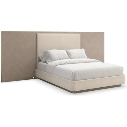 Anthology Bed with Wings by Caracole in gold and dry martini, brushed gold paint, brushed gold. Made from beech, koto in a transitional style.