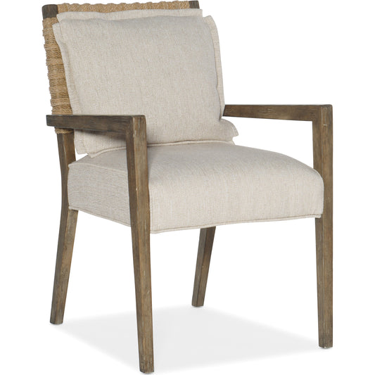 Sundance Woven Back Arm Chair (Set of 2) by Hooker Furniture in beige and cliffside, zuri cream. Made from fabric, foam, rope in a coastal style.