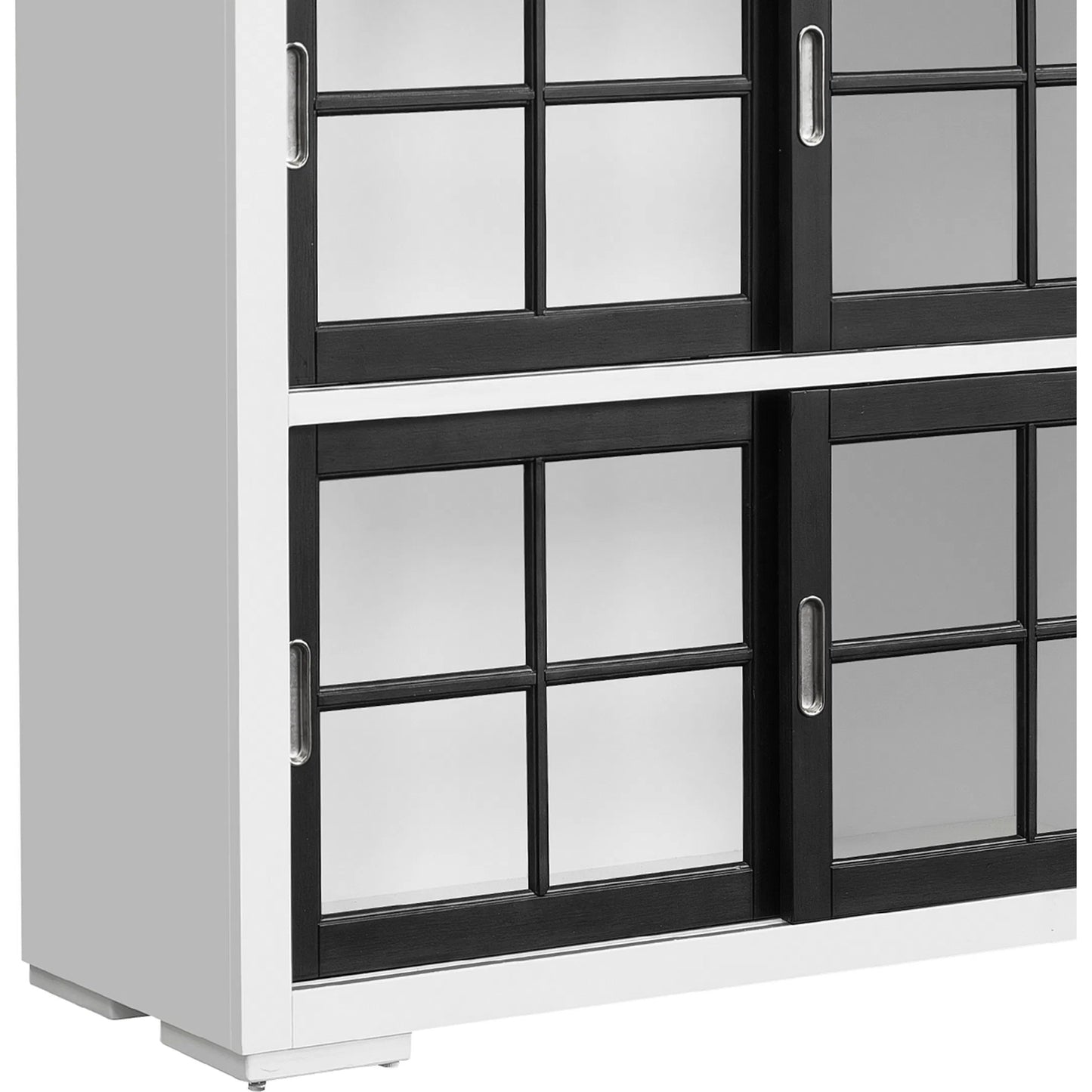 003 SI-2238731 | Closeup | Contemporary 4-Shelf Sliding Door Bookcase by Pulaski Furniture in white, black. Made from birch wood veneers in a modern style.