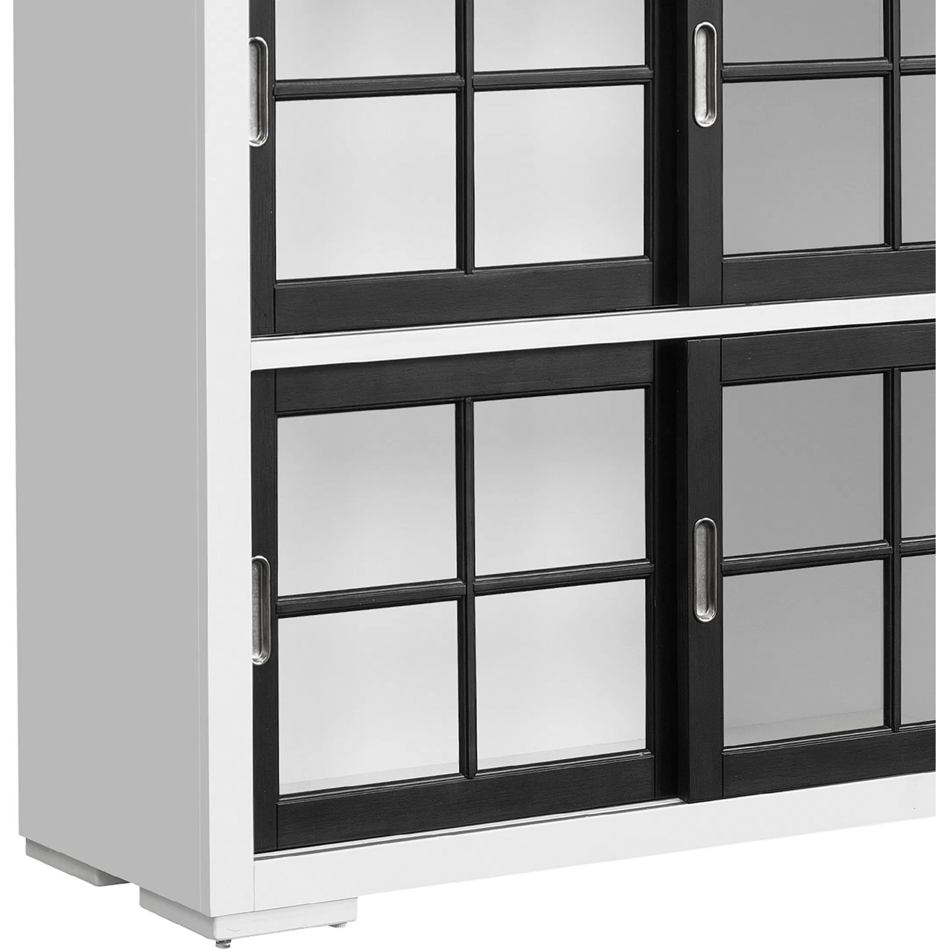 Contemporary 4-Shelf Sliding Door Bookcase by Pulaski Furniture in white, black. Made from birch wood veneers in a modern style.