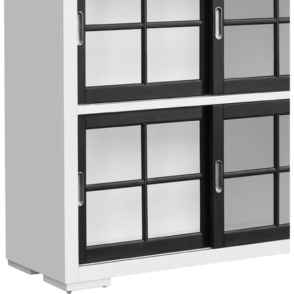 Contemporary 4-Shelf Sliding Door Bookcase by Pulaski Furniture in white, black. Made from birch wood veneers in a modern style.