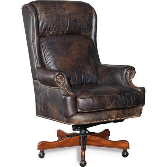 Tucker Executive Chair by Hooker Furniture in old saddle fudge. Made from leather in a unique style.