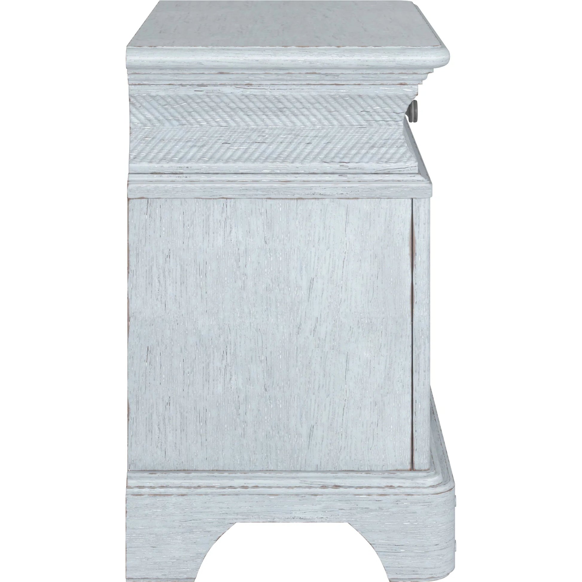 Summer Creek Light Keeper's Nightstand by A.R.T. Furniture in shutter blue. Made from flakey cathedral oak veneer, parawood solids in a cottage & farmhouse style.