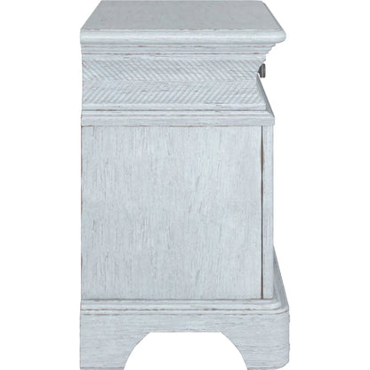 Summer Creek Light Keeper's Nightstand by A.R.T. Furniture in shutter blue. Made from flakey cathedral oak veneer, parawood solids in a cottage & farmhouse style.