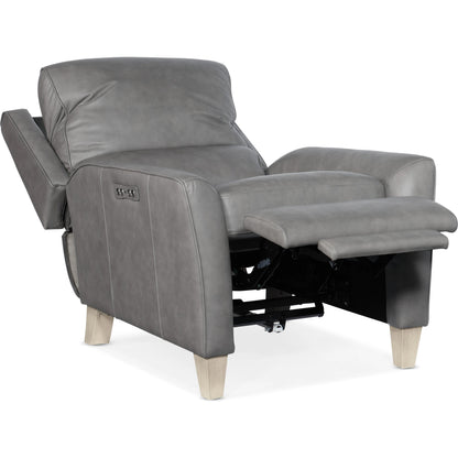Dunes Power Recliner by Hooker Furniture in aline light gray. Made from leather in a traditional style.