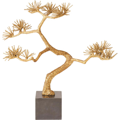 Bonsai Tree Sculpture by Global Views in gold leaf. Made from iron, marble in a modern style.