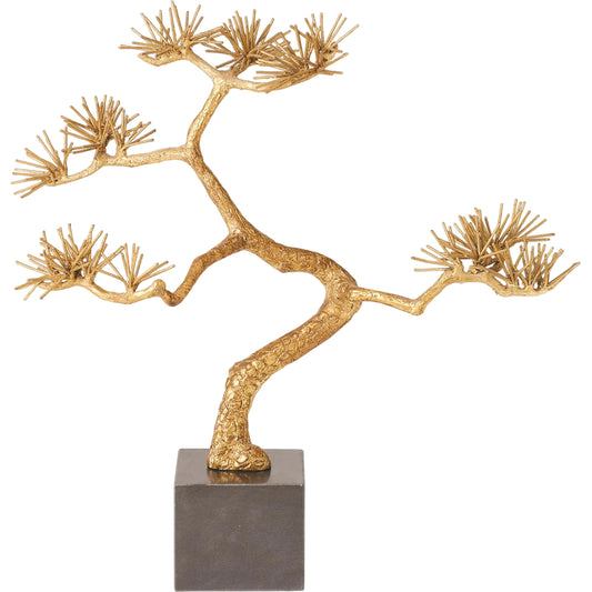 Bonsai Tree Sculpture by Global Views in gold leaf. Made from iron, marble in a unique style.