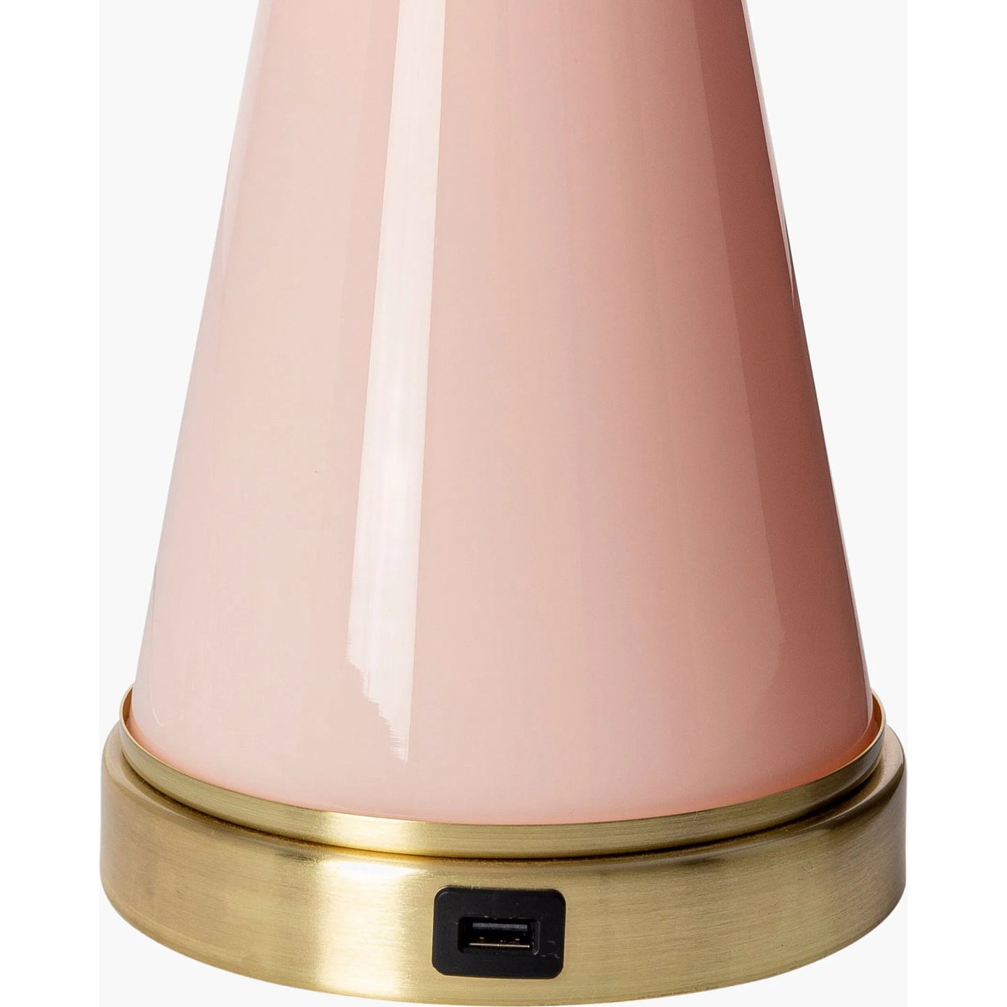002 SI-2052657 | Closeup | Wendy Accent Table by Surya in gold, pink, translucent, metallic nickel, white and painted. Made from body: glass, base: metal, shade (outside): linen, shade (inside): polyester, finial: metal in a modern style.