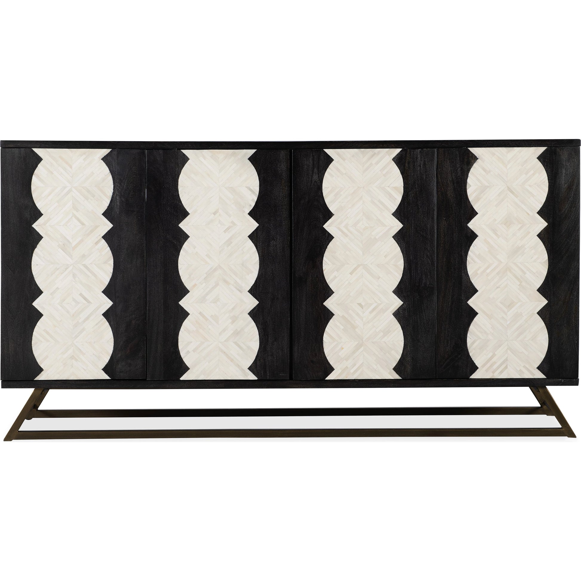 Commerce and Market Moroccan Modern Credenza by Hooker Furniture in black, bone inlay. Made from mango solids, bone, iron in a modern style.