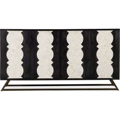 Commerce and Market Moroccan Modern Credenza by Hooker Furniture in black, bone inlay. Made from mango solids, bone, iron in a modern style.