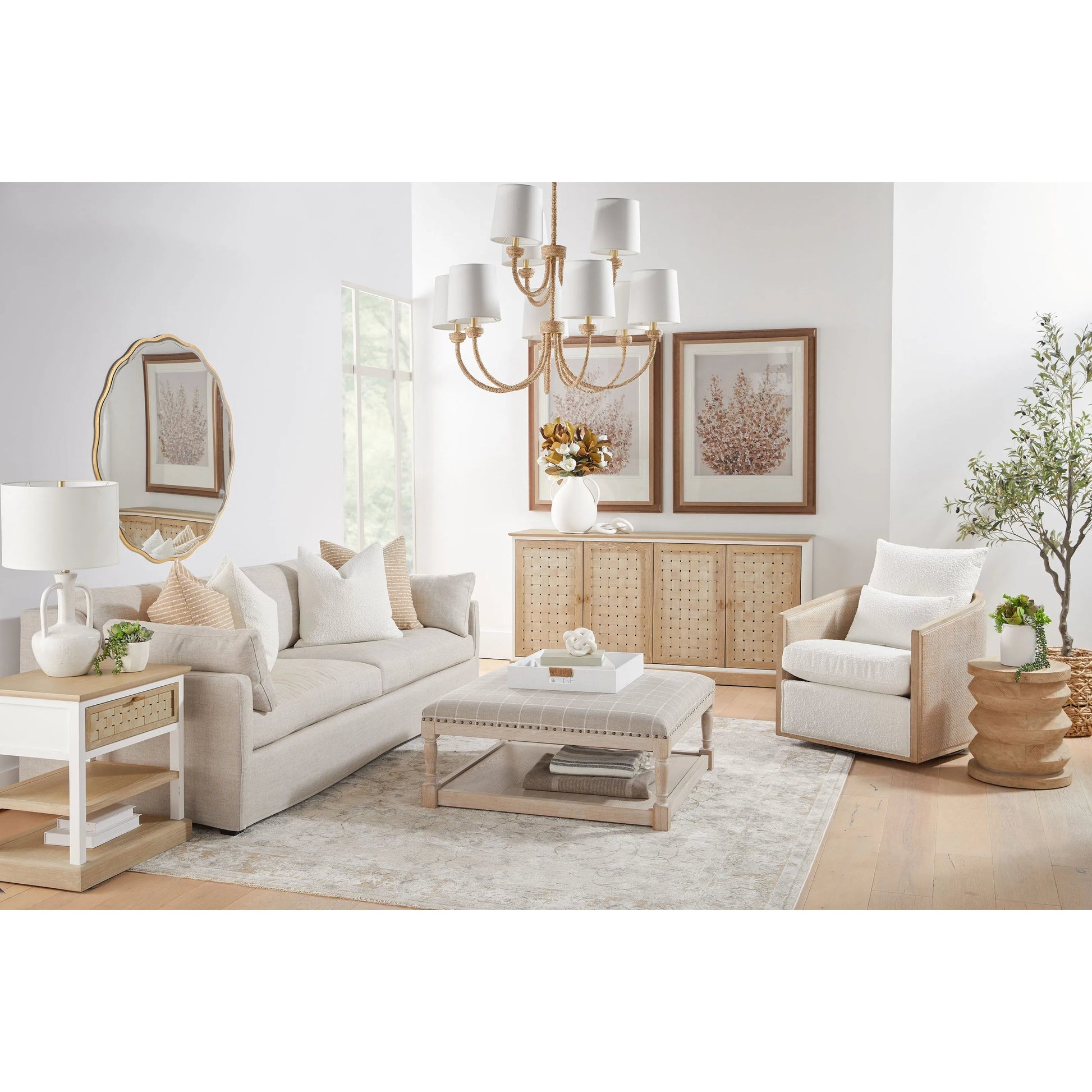 Weave Side Table by Essentials For Living in smoke gray oak, white painted oak. Made from solid oak wood, mdf, plywood, metal in a cottage & farmhouse style.