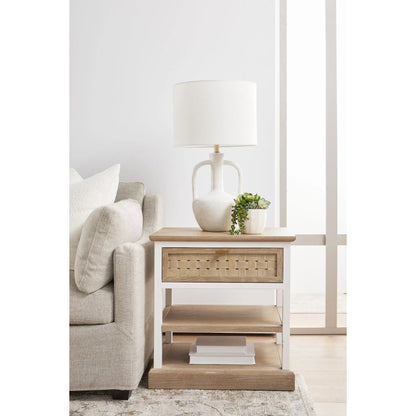 Weave Side Table by Essentials For Living in smoke gray oak, white painted oak. Made from solid oak wood, mdf, plywood, metal in a cottage & farmhouse style.