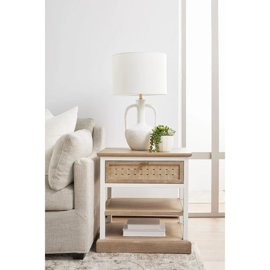Weave Side Table by Essentials For Living in smoke gray oak, white painted oak. Made from solid oak wood, mdf, plywood, metal in a cottage & farmhouse style.