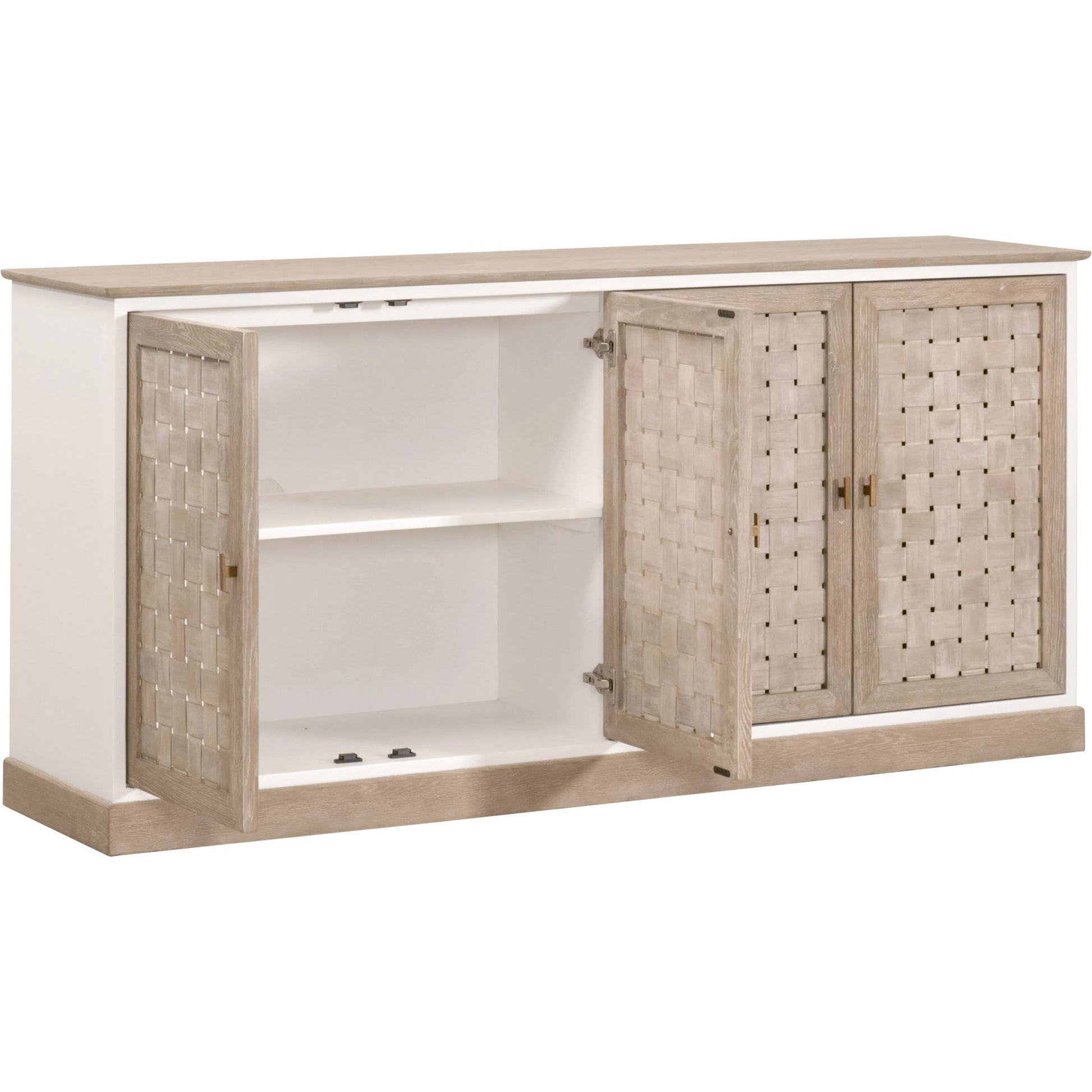 Weave Media Sideboard by Essentials For Living in smoke gray oak, white painted oak. Made from solid oak wood, mdf, plywood in a cottage & farmhouse style.