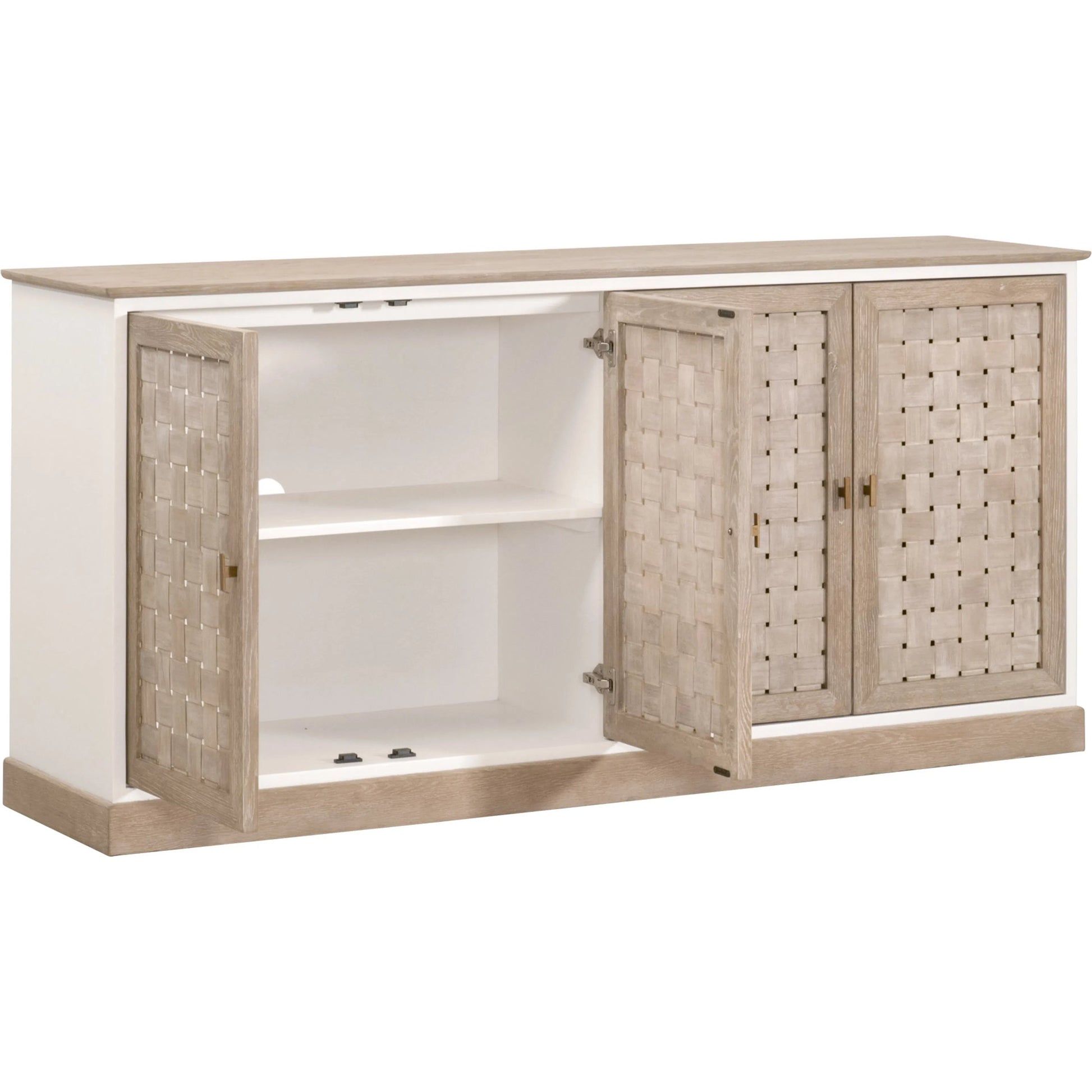 Weave Media Sideboard by Essentials For Living in smoke gray oak, white painted oak. Made from solid oak wood, mdf, plywood in a cottage & farmhouse style.