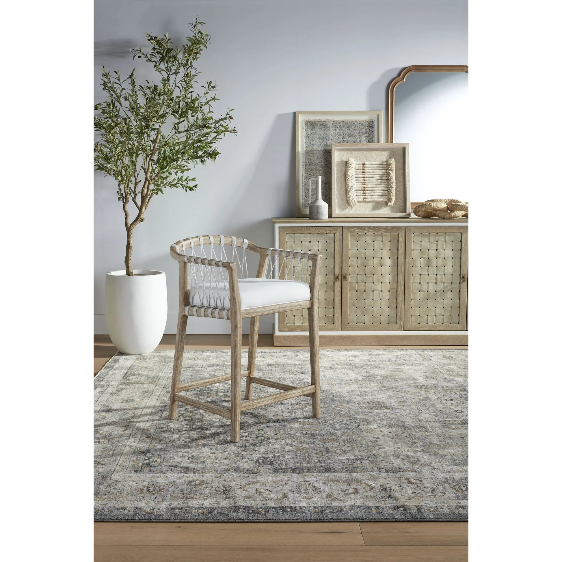 Weave Media Sideboard by Essentials For Living in smoke gray oak, white painted oak. Made from solid oak wood, mdf, plywood in a cottage & farmhouse style.