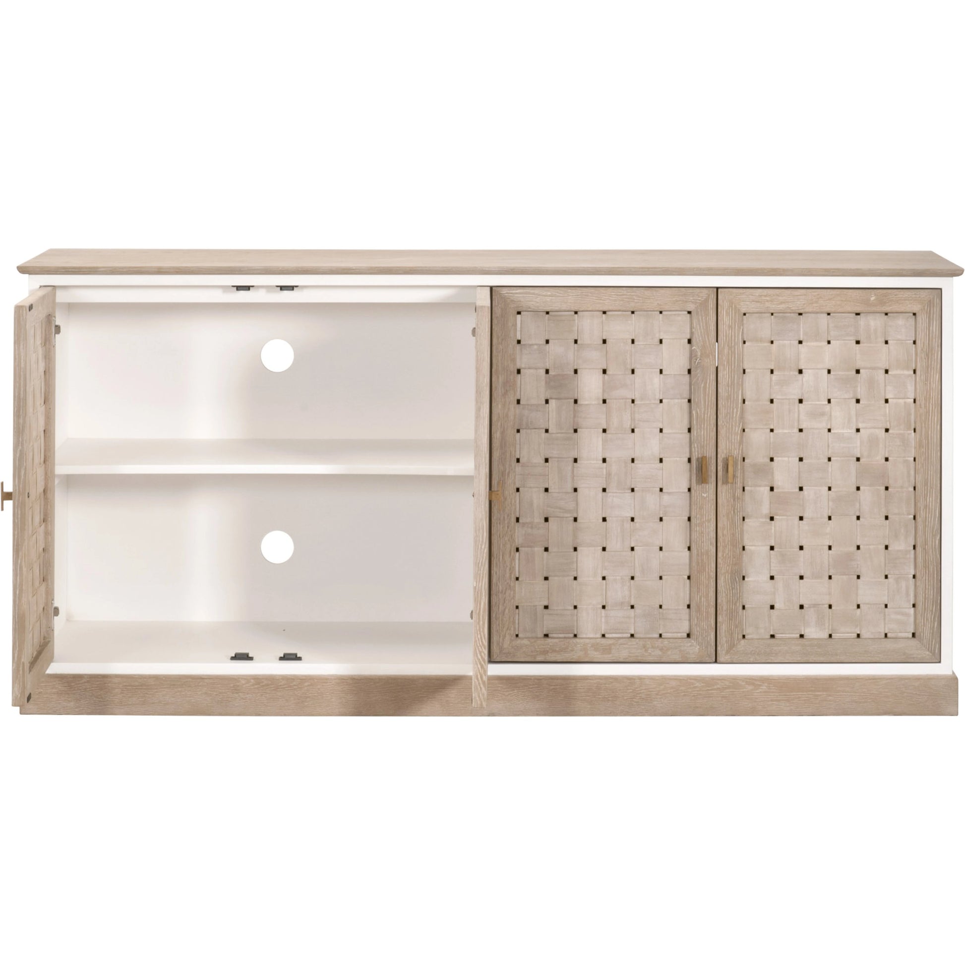 Weave Media Sideboard by Essentials For Living in smoke gray oak, white painted oak. Made from solid oak wood, mdf, plywood in a cottage & farmhouse style.