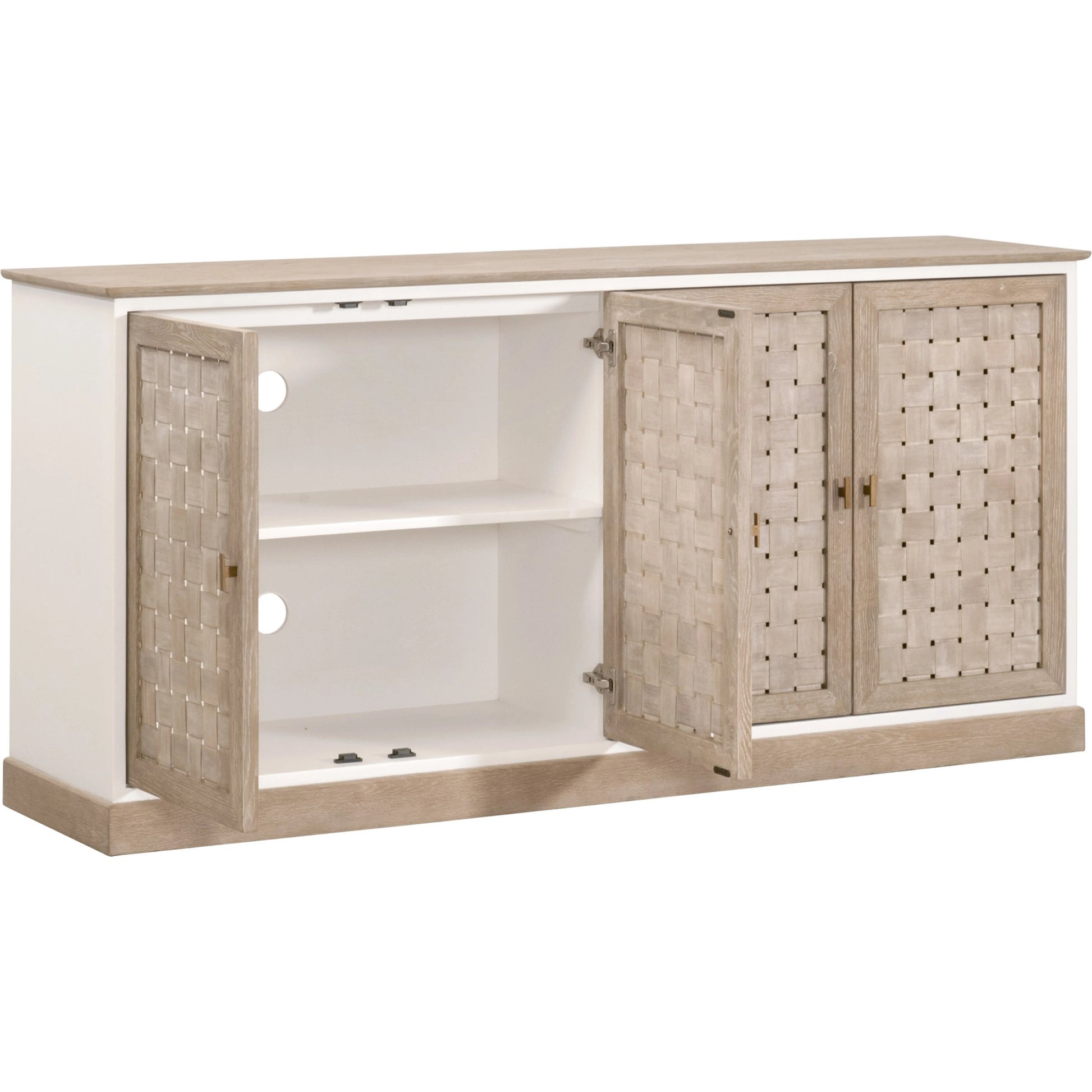 Weave Media Sideboard by Essentials For Living in smoke gray oak, white painted oak. Made from solid oak wood, mdf, plywood in a cottage & farmhouse style.