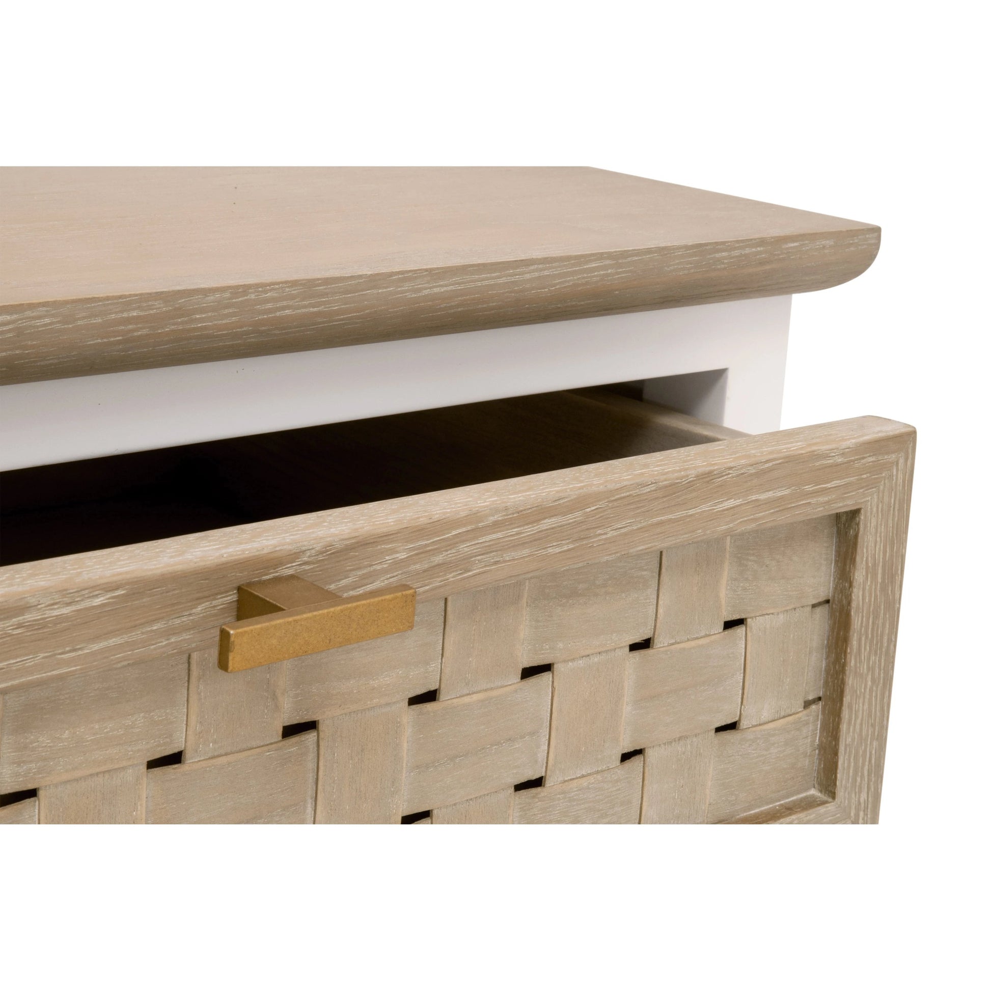 Weave Side Table by Essentials For Living in smoke gray oak, white painted oak. Made from solid oak wood, mdf, plywood, metal in a cottage & farmhouse style.