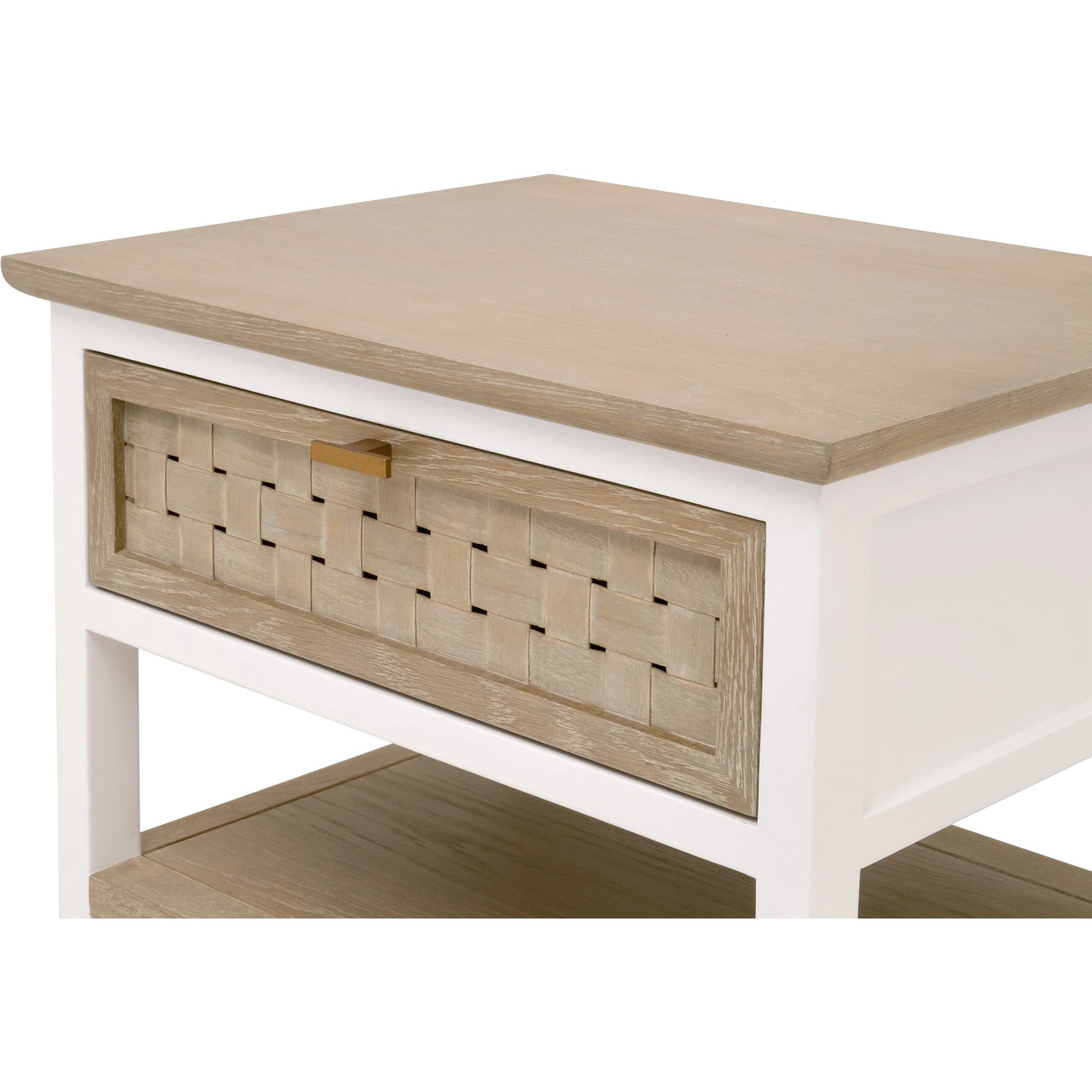 Weave Side Table by Essentials For Living in smoke gray oak, white painted oak. Made from solid oak wood, mdf, plywood, metal in a cottage & farmhouse style.