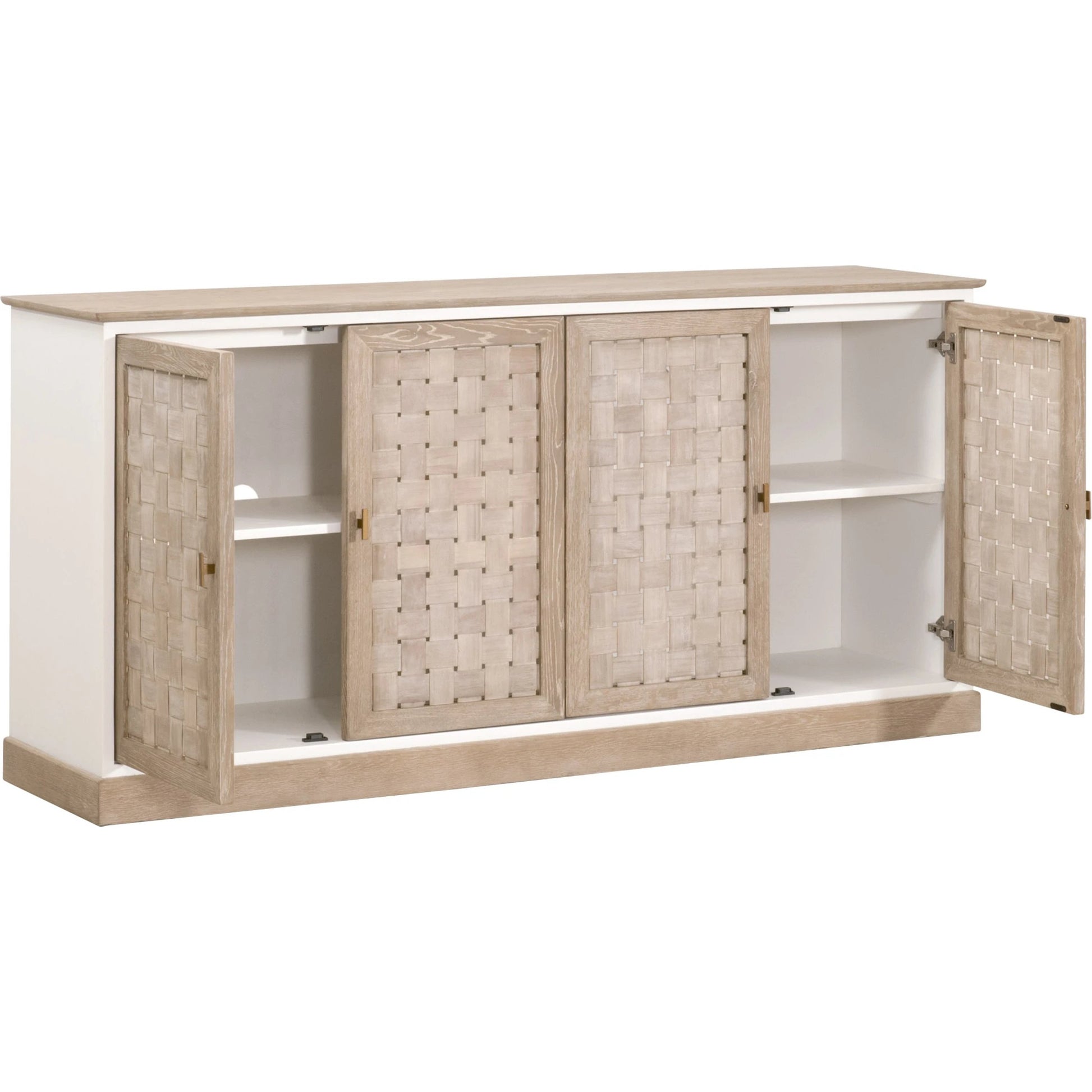 Weave Media Sideboard by Essentials For Living in smoke gray oak, white painted oak. Made from solid oak wood, mdf, plywood in a cottage & farmhouse style.