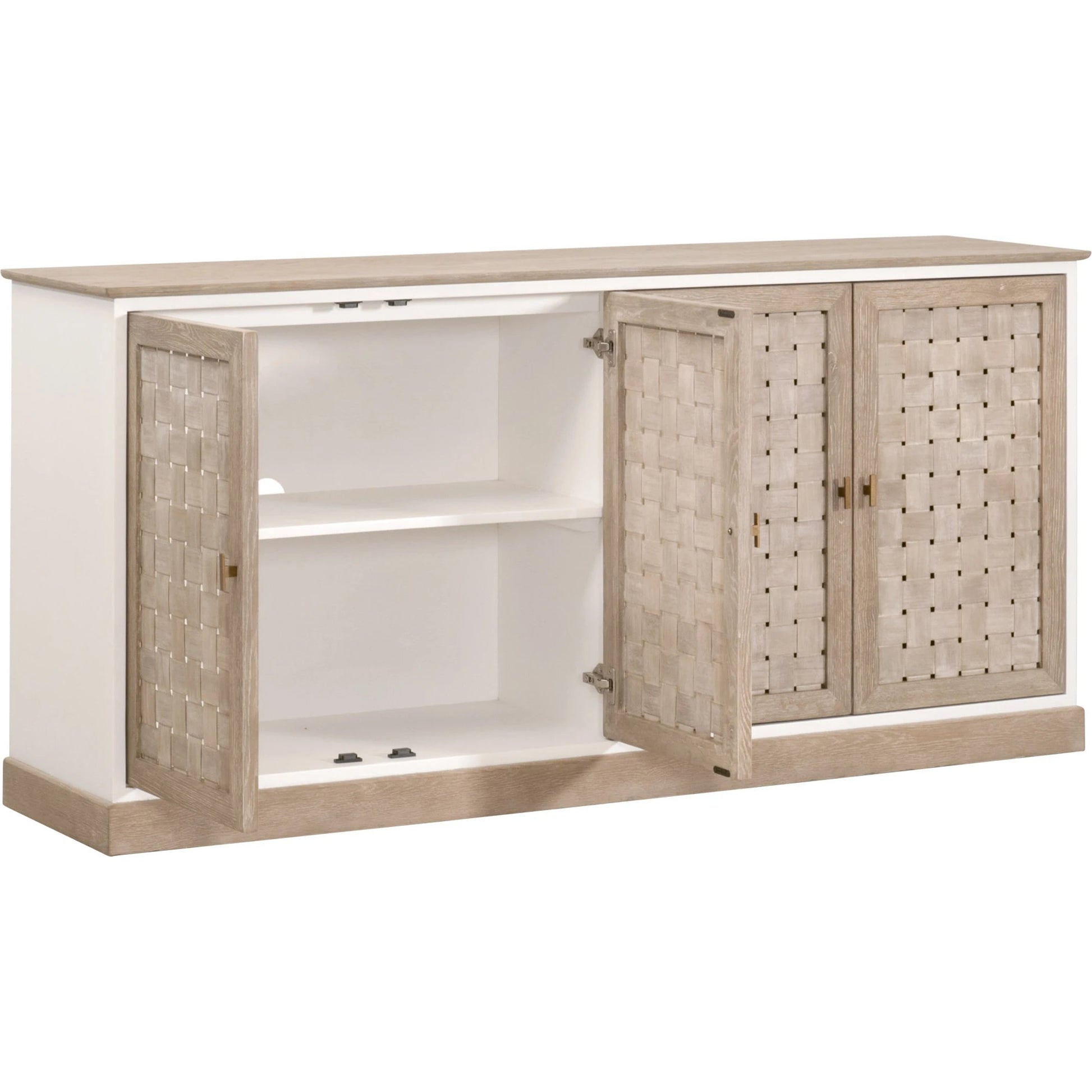 Weave Media Sideboard by Essentials For Living in smoke gray oak, white painted oak. Made from solid oak wood, mdf, plywood in a cottage & farmhouse style.