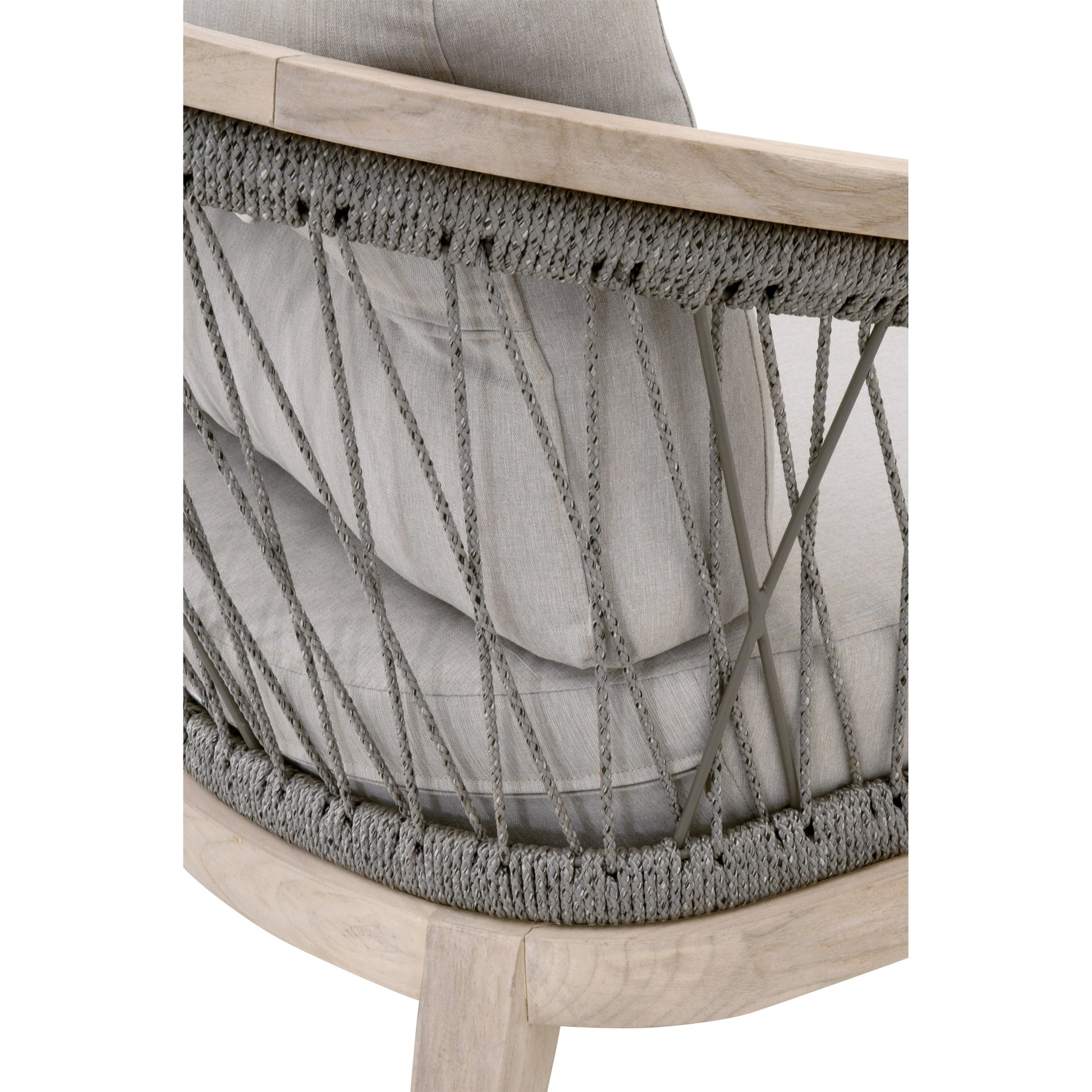 Web Club Chair by Essentials For Living in gray, taupe, white, pumice. Made from solid teak, aluminum, 100% olefin rope, 100% olefin fabric in a coastal style.