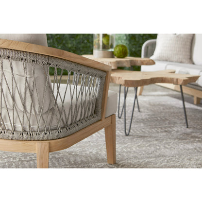 Web Club Chair by Essentials For Living in gray, taupe, white, pumice. Made from solid teak, aluminum, 100% olefin rope, 100% olefin fabric in a coastal style.
