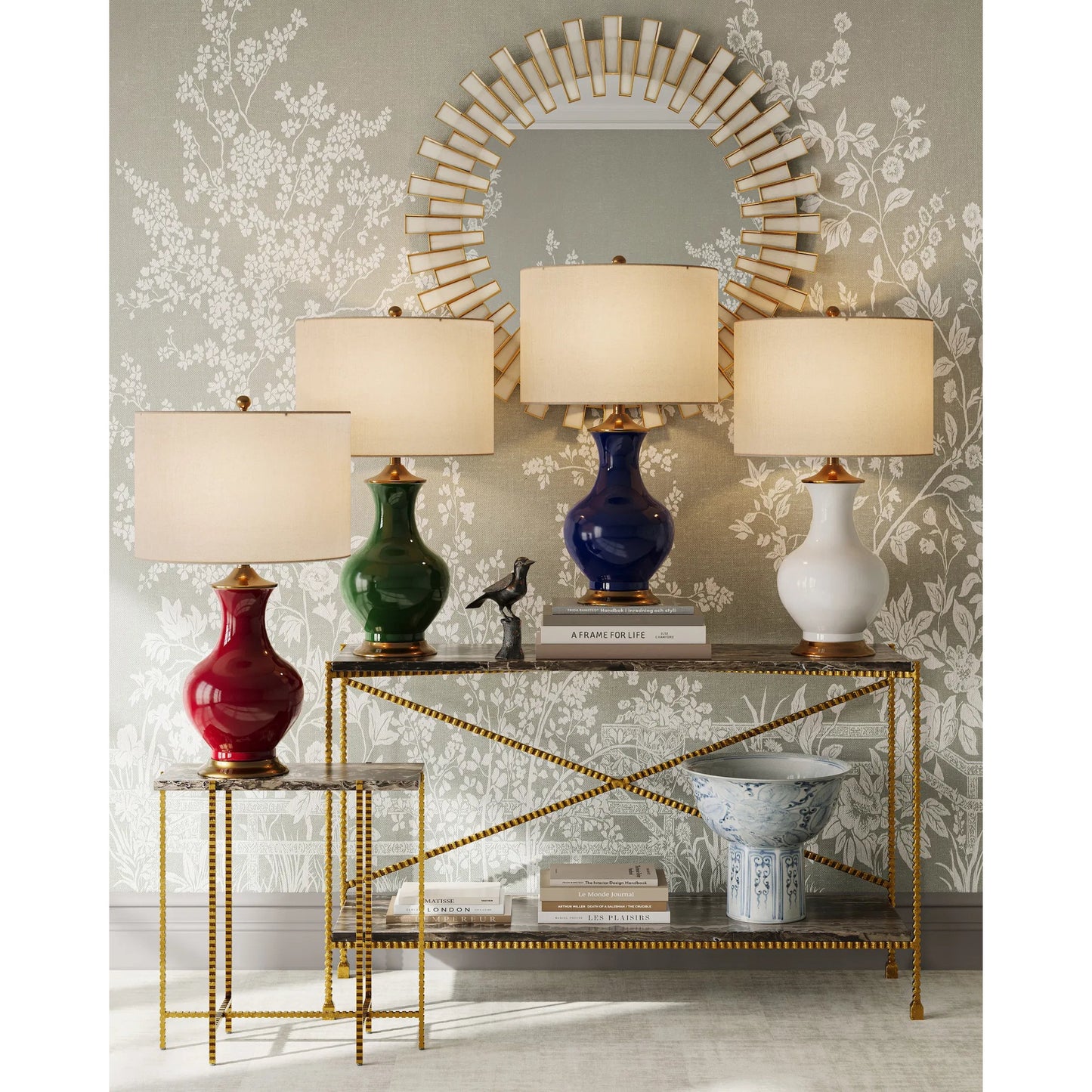 007 SI-2007741 | Lifestyle | Flying Console Table by Currey and Company in natural, gold. Made from cappuccino stone, iron in a modern style.