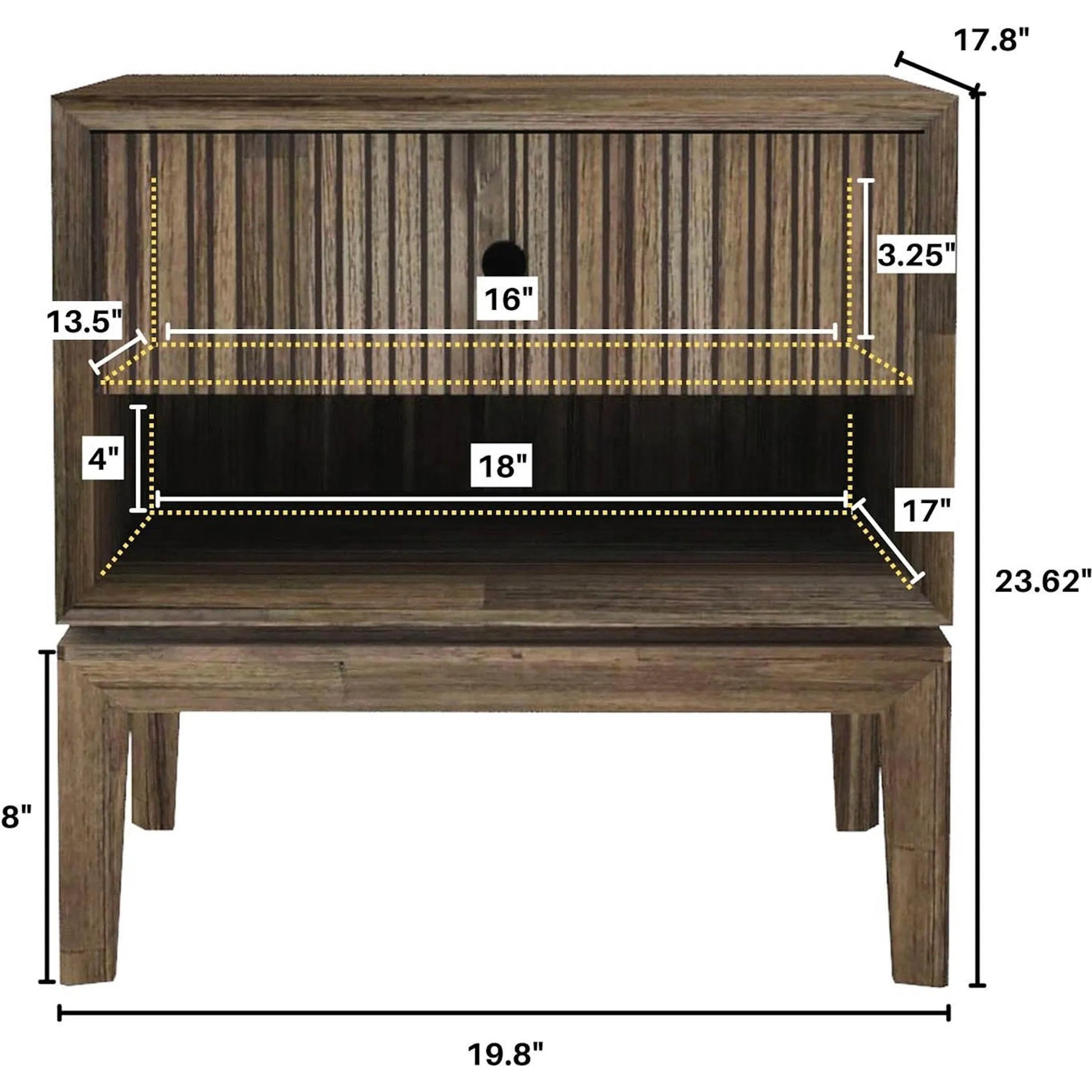 West Nightstand by LH Imports in brown and chestnut. Made from solid acacia, mdf acacia veneer, plywood in a modern style.